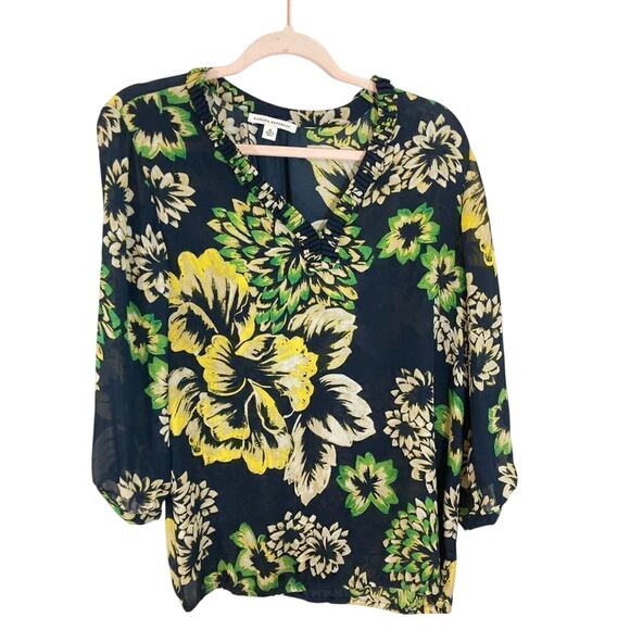 Banana Republic Floral Long Sleeve Bohemian Minimalist Coastal Grandma Blouse - Picture 2 of 8